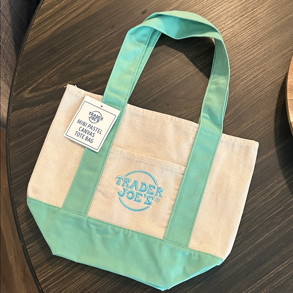 Trader Joe’s NWT Mini Pastel Canvas Tote Bag Green